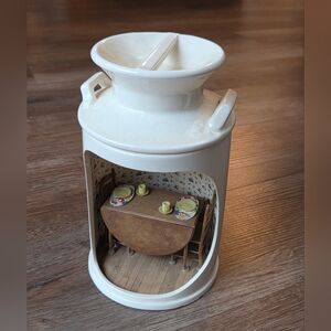 Vintage Hand Made Ceramic Milk Canister with Mini Dollhouse Kitchen, Farmhouse